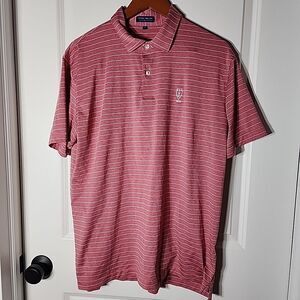 PETER MILLAR Crown Crafted Polo Mens Size L Pink Stripe IHC 1914 Logo Golf S/S